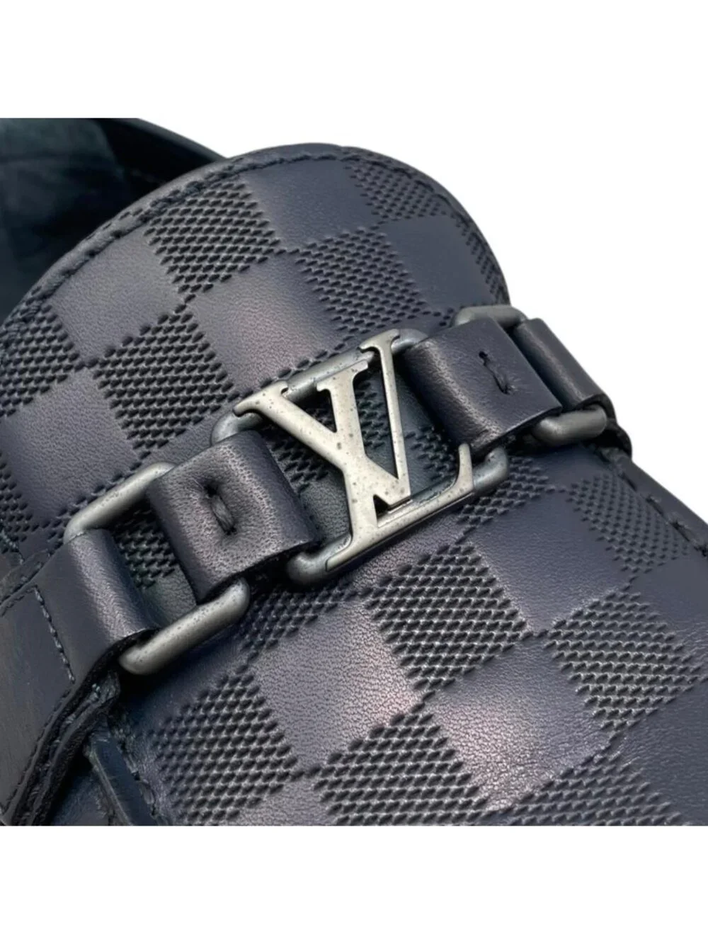 Louis Vuitton Loafers Hockenheim Line Driving Shoes 6 Damier LV Logo Navy